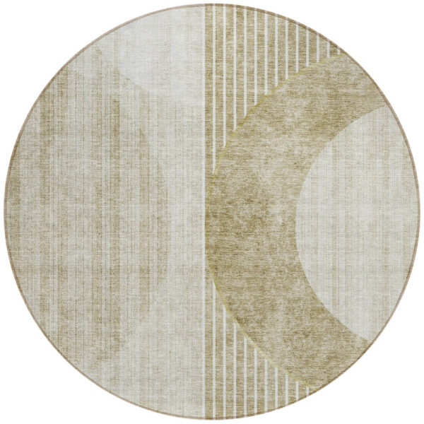 8' Taupe Beige And Tan Round Geometric Washable Indoor Outdoor Area Rug