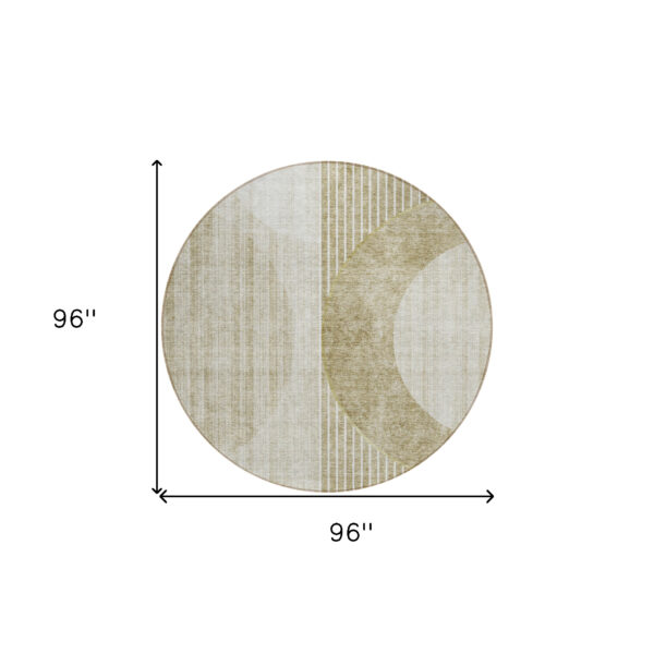 8' Taupe Beige And Tan Round Geometric Washable Indoor Outdoor Area Rug