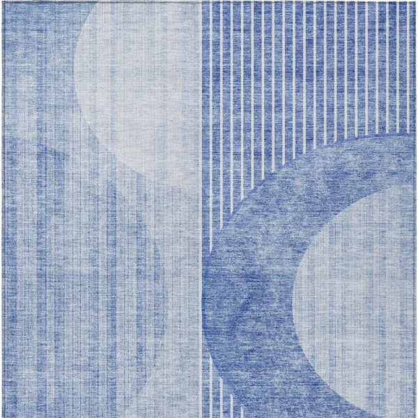 5' X 8' Denim Blue And Sky Blue Geometric Washable Indoor Outdoor Area Rug