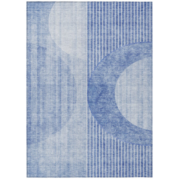 5' X 8' Denim Blue And Sky Blue Geometric Washable Indoor Outdoor Area Rug