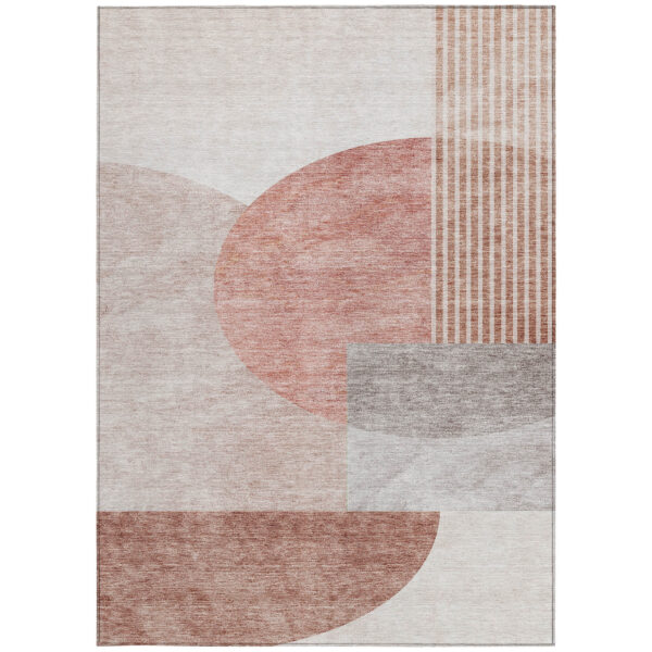 3' X 5' Copper Red And Gray Geometric Washable Indoor Outdoor Area Rug