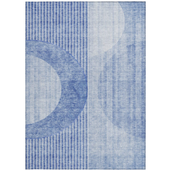 5' X 8' Denim Blue And Sky Blue Geometric Washable Indoor Outdoor Area Rug