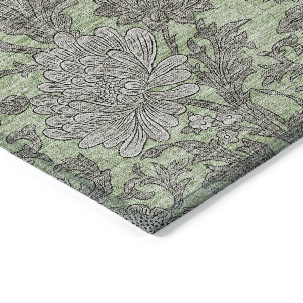 9' X 12' Artichoke Green Gray And Taupe Floral Washable Indoor Outdoor Area Rug