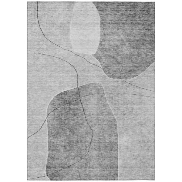 5' X 8' Gray Charcoal And Silver Abstract Washable Indoor Outdoor Area Rug