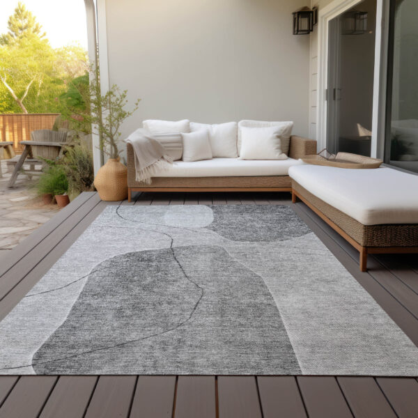 5' X 8' Gray Charcoal And Silver Abstract Washable Indoor Outdoor Area Rug