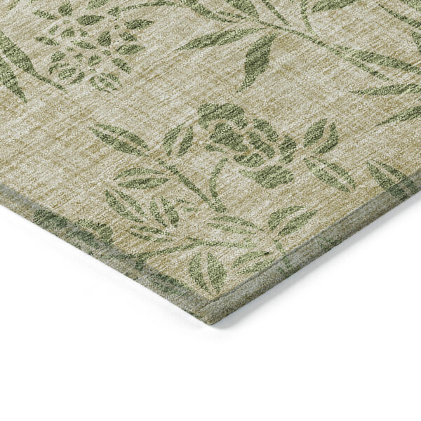 8' X 10' Khaki Ivory And Green Floral Washable Indoor Outdoor Area Rug