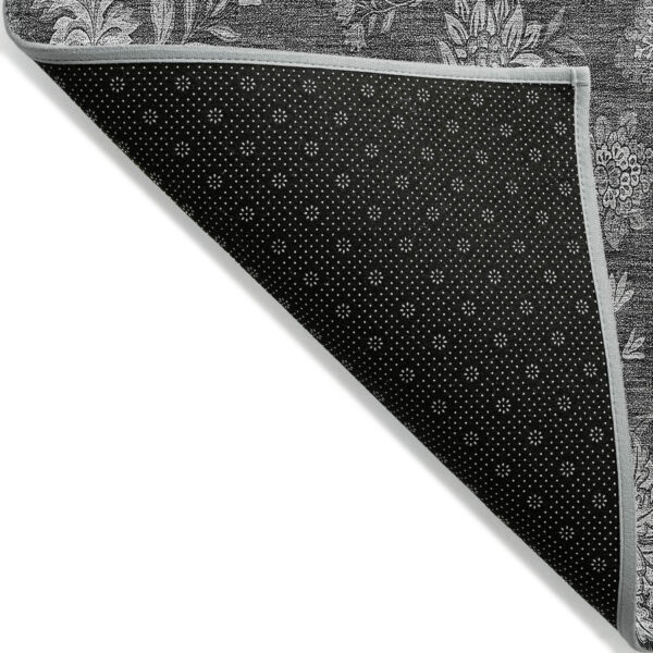 5' X 8' Gray Charcoal And Silver Floral Washable Indoor Outdoor Area Rug