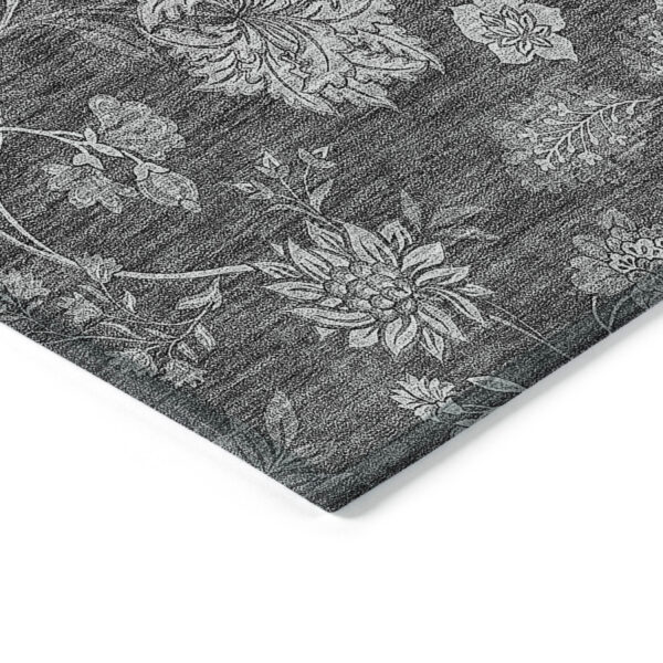 5' X 8' Gray Charcoal And Silver Floral Washable Indoor Outdoor Area Rug
