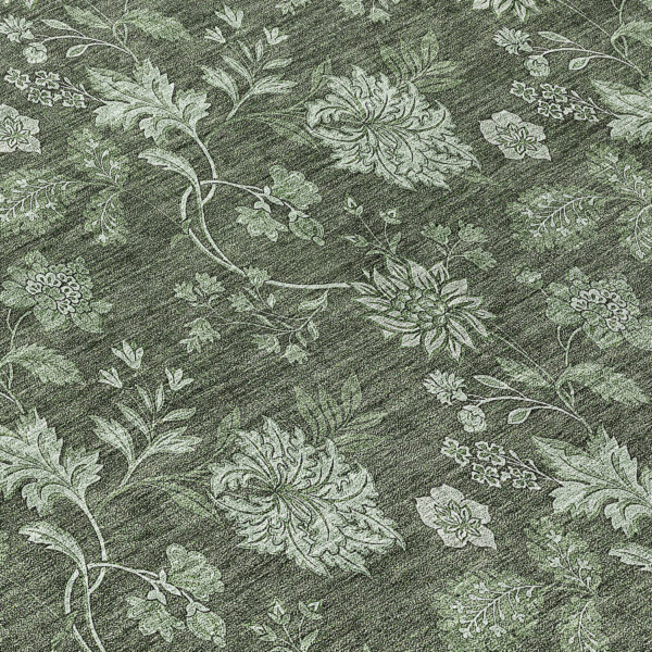 8' Olive Green And Artichoke Green Round Floral Washable Indoor Outdoor Area Rug