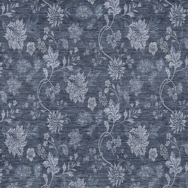 10' X 14' Denim Blue And Navy Blue Floral Washable Indoor Outdoor Area Rug
