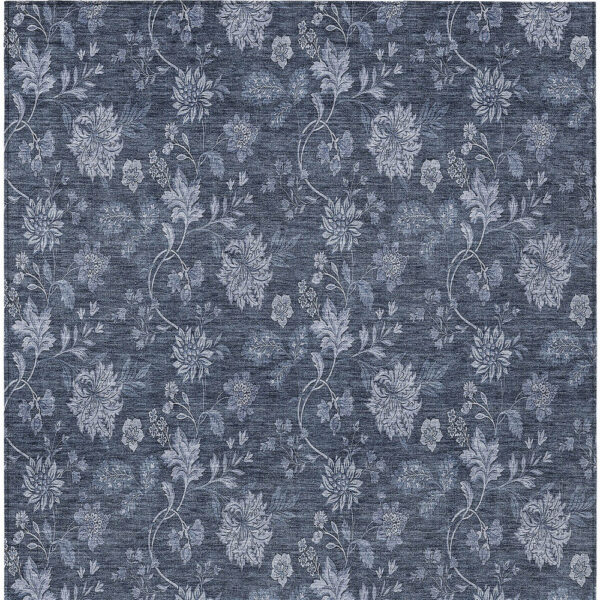10' X 14' Denim Blue And Navy Blue Floral Washable Indoor Outdoor Area Rug