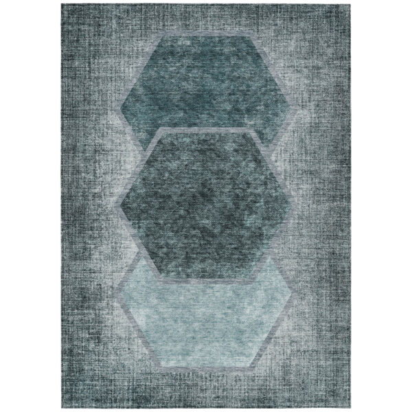 9' X 12' Teal Blue Aqua And Ivory Geometric Washable Indoor Outdoor Area Rug