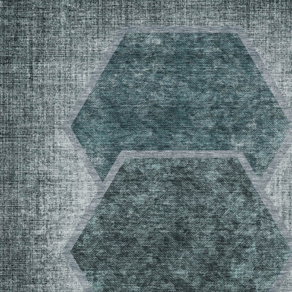 9' X 12' Teal Blue Aqua And Ivory Geometric Washable Indoor Outdoor Area Rug