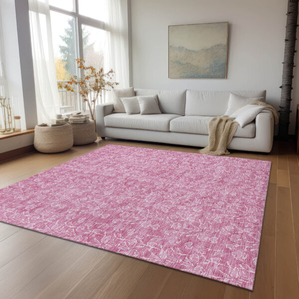 5' X 8' Blush And Ivory Floral Washable Indoor Outdoor Area Rug