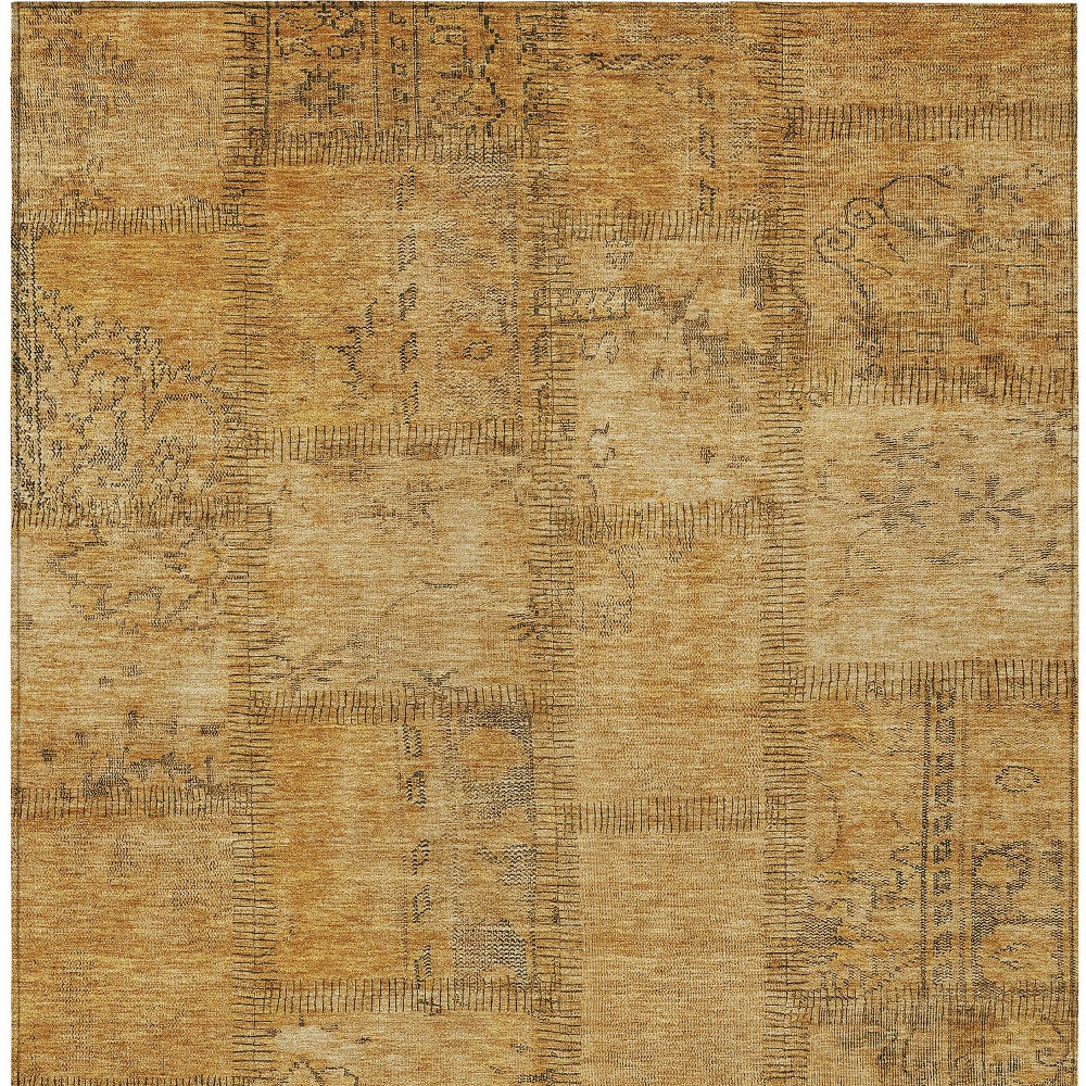 5' X 8' Peach Gray And Charcoal Patchwork Washable Indoor Outdoor Area Rug
