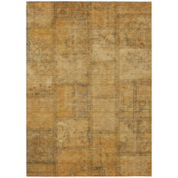 5' X 8' Peach Gray And Charcoal Patchwork Washable Indoor Outdoor Area Rug