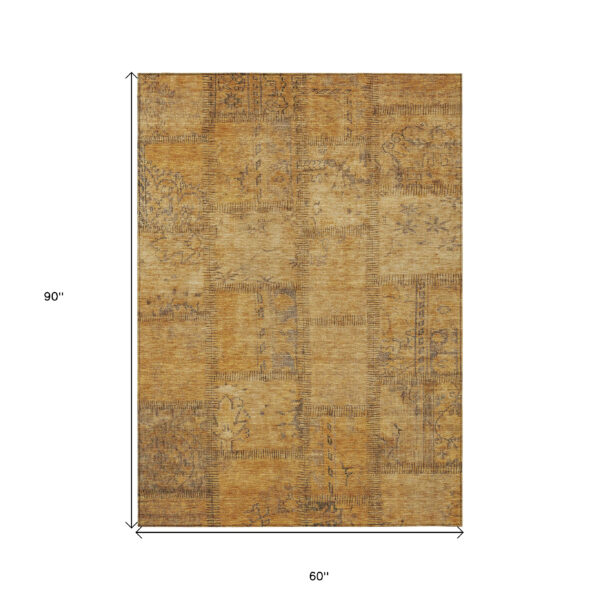 5' X 8' Peach Gray And Charcoal Patchwork Washable Indoor Outdoor Area Rug