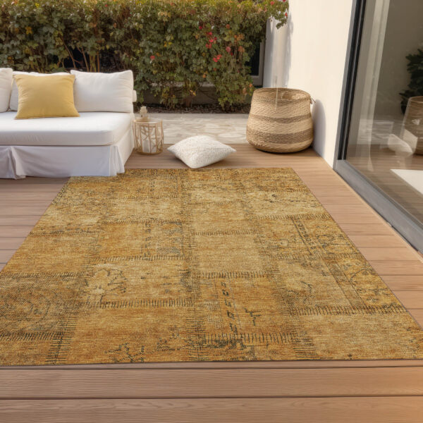 5' X 8' Peach Gray And Charcoal Patchwork Washable Indoor Outdoor Area Rug
