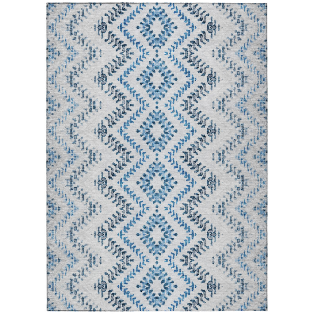 3' X 5' Navy Blue And Denim Blue Geometric Washable Indoor Outdoor Area Rug