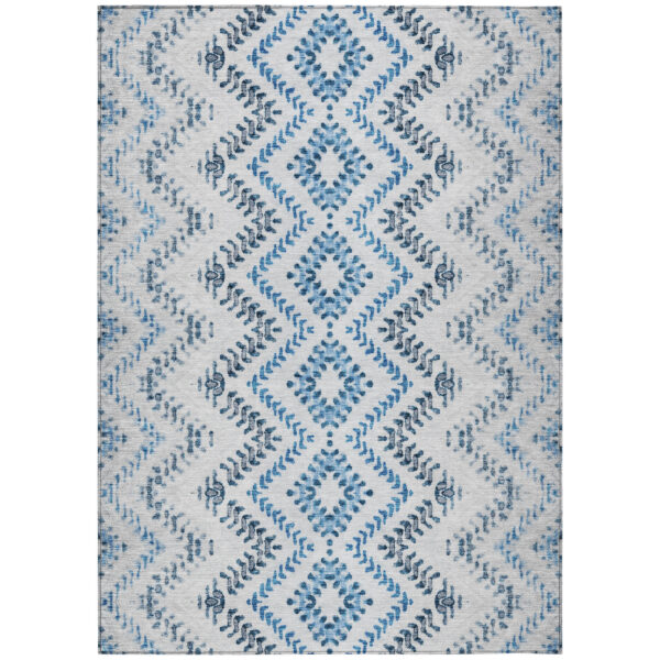 3' X 5' Navy Blue And Denim Blue Geometric Washable Indoor Outdoor Area Rug