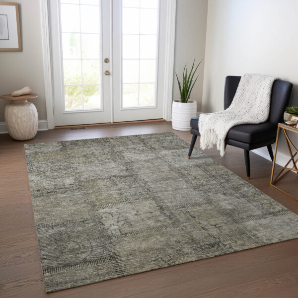 8' X 10' Taupe Brown And Beige Patchwork Washable Indoor Outdoor Area Rug