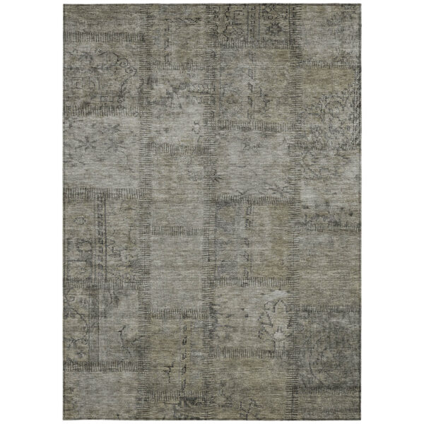 8' X 10' Taupe Brown And Beige Patchwork Washable Indoor Outdoor Area Rug