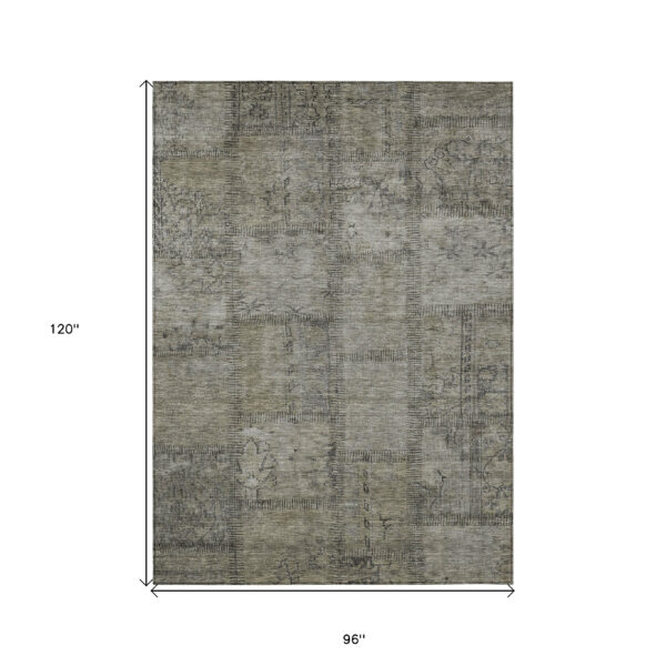 8' X 10' Taupe Brown And Beige Patchwork Washable Indoor Outdoor Area Rug