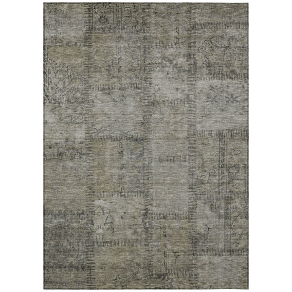 8' X 10' Taupe Brown And Beige Patchwork Washable Indoor Outdoor Area Rug