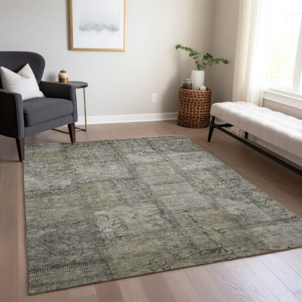 8' X 10' Taupe Brown And Beige Patchwork Washable Indoor Outdoor Area Rug