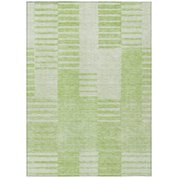 8' X 10' Artichoke Green And Mint Green Striped Washable Indoor Outdoor Area Rug