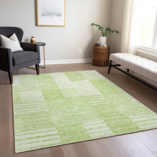 8' X 10' Artichoke Green And Mint Green Striped Washable Indoor Outdoor Area Rug