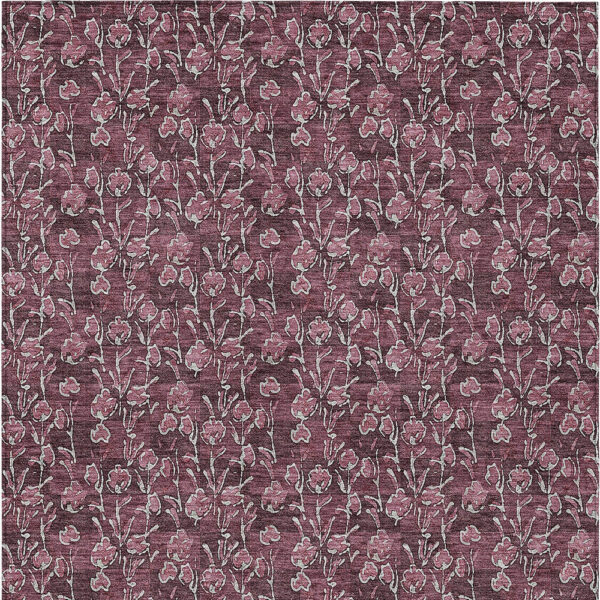 8' X 10' Merlot Mauve And Ivory Floral Washable Indoor Outdoor Area Rug