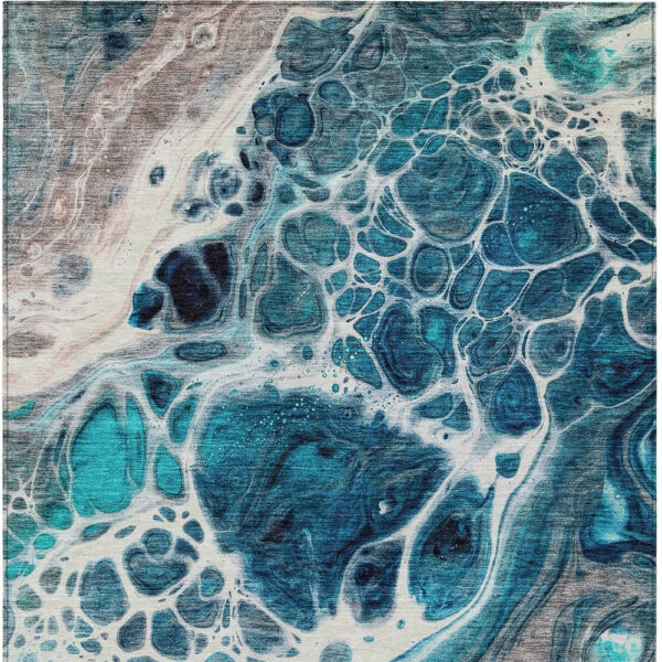 8' X 10' Teal Blue And Navy Blue Nautical Washable Indoor Outdoor Area Rug
