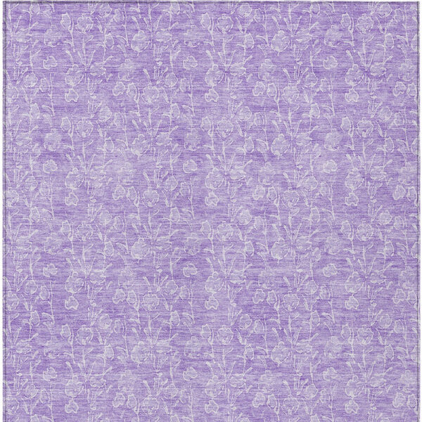 8' X 10' Lilac And Ivory Floral Washable Indoor Outdoor Area Rug