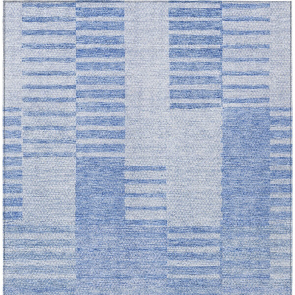 10' X 14' Sky Blue And Denim Blue Striped Washable Indoor Outdoor Area Rug