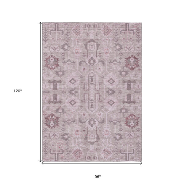 8' X 10' Pink Mauve And Blush Oriental Washable Indoor Outdoor Area Rug