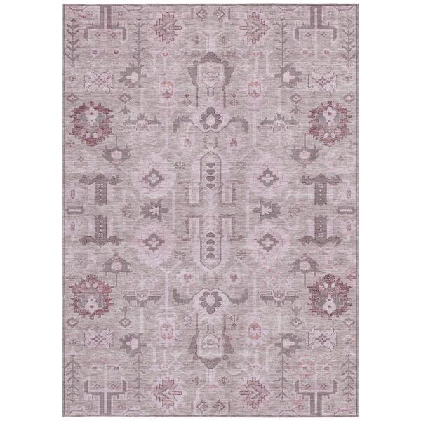 8' X 10' Pink Mauve And Blush Oriental Washable Indoor Outdoor Area Rug