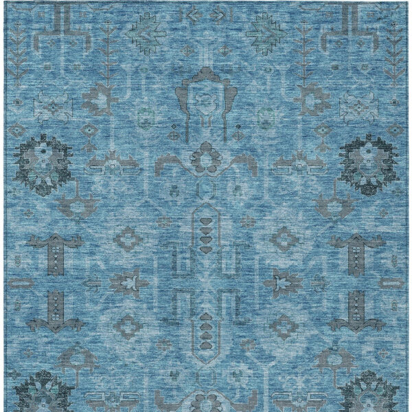 3' X 5' Sky Blue And Gray Oriental Washable Indoor Outdoor Area Rug
