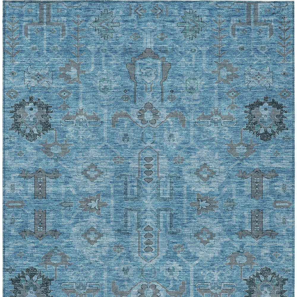 3' X 5' Sky Blue And Gray Oriental Washable Indoor Outdoor Area Rug