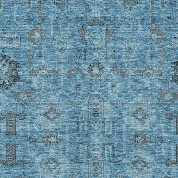 3' X 5' Sky Blue And Gray Oriental Washable Indoor Outdoor Area Rug