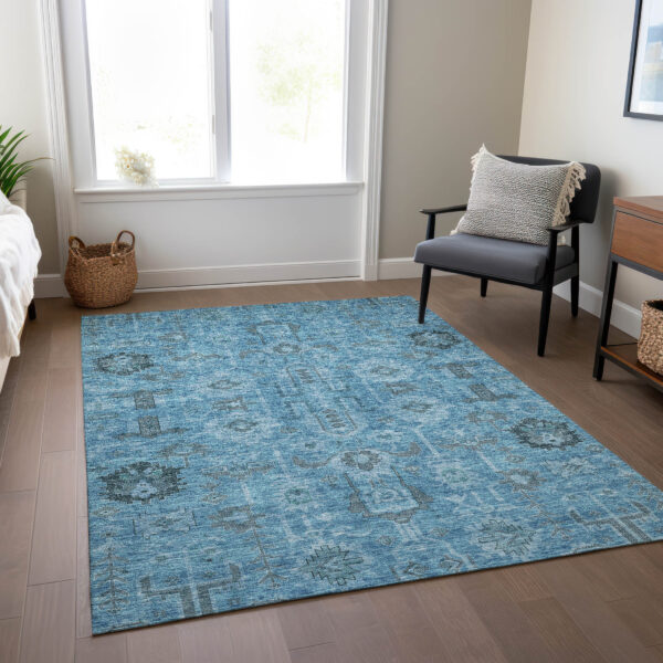 3' X 5' Sky Blue And Gray Oriental Washable Indoor Outdoor Area Rug