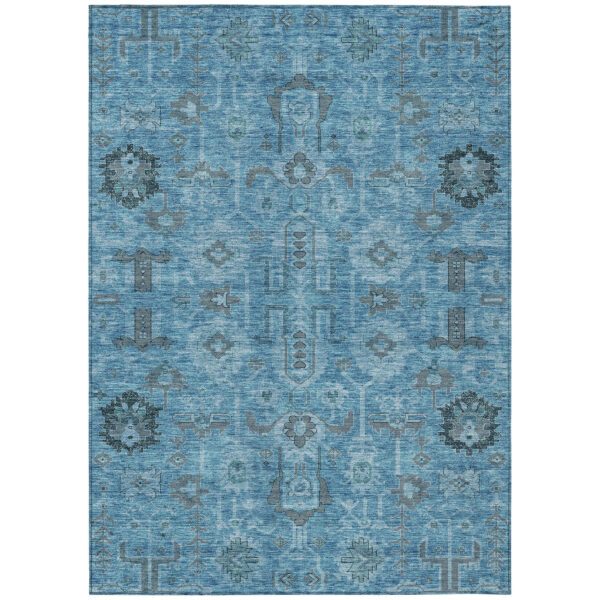 3' X 5' Sky Blue And Gray Oriental Washable Indoor Outdoor Area Rug