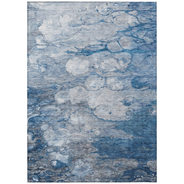 9' X 12' Denim Blue And Sky Blue Abstract Washable Indoor Outdoor Area Rug