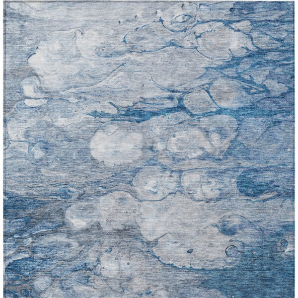 9' X 12' Denim Blue And Sky Blue Abstract Washable Indoor Outdoor Area Rug