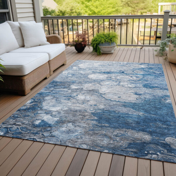 9' X 12' Denim Blue And Sky Blue Abstract Washable Indoor Outdoor Area Rug