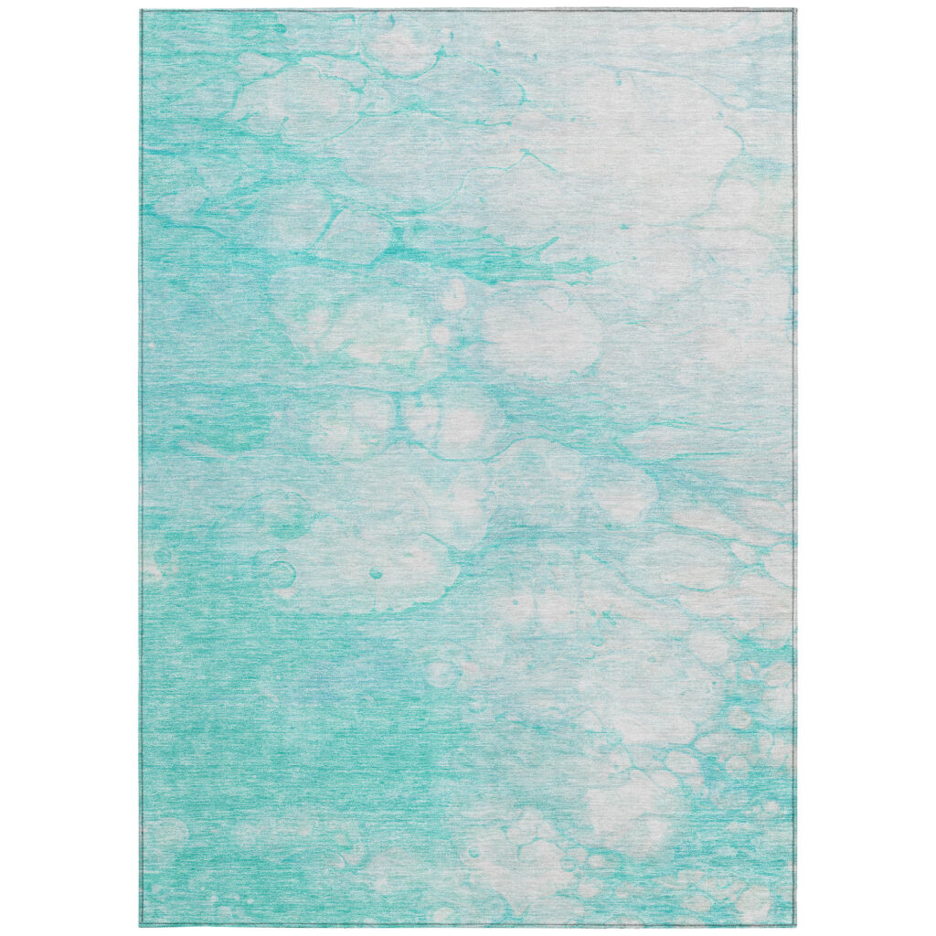 9' X 12' Aqua Ivory And Teal Blue Abstract Washable Indoor Outdoor Area Rug