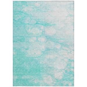 9' X 12' Aqua Ivory And Teal Blue Abstract Washable Indoor Outdoor Area Rug