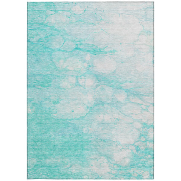 9' X 12' Aqua Ivory And Teal Blue Abstract Washable Indoor Outdoor Area Rug