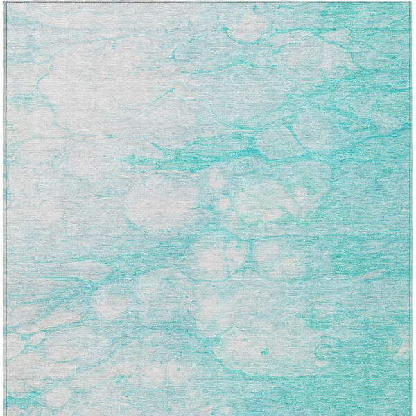9' X 12' Aqua Ivory And Teal Blue Abstract Washable Indoor Outdoor Area Rug