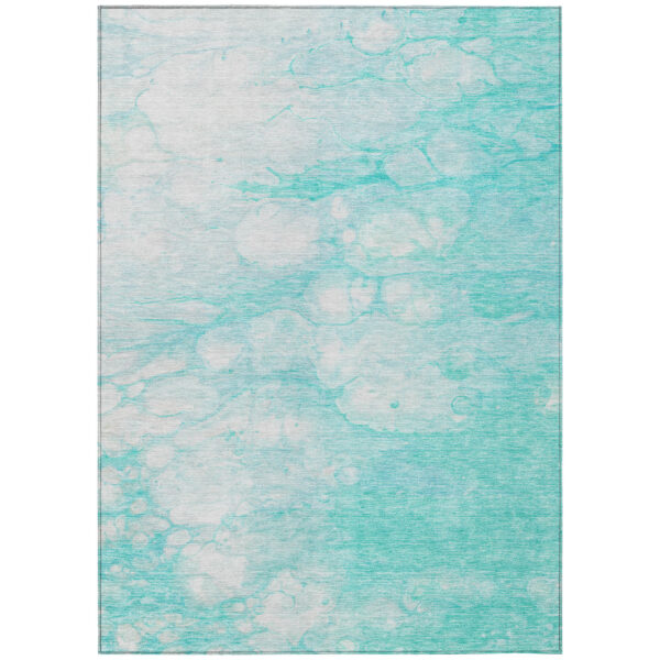 9' X 12' Aqua Ivory And Teal Blue Abstract Washable Indoor Outdoor Area Rug